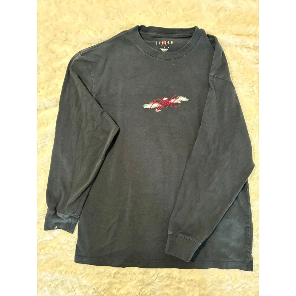 Jordan Flight‎ Long Sleeve Graphic T-Shirt Black Michael Jordan Clouds Mens L